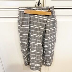 Merlot Women’s Cotton Plaid Grey Skorts Long  Lagenlook Pockets Bermuda Culotte